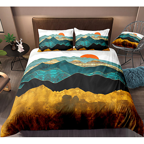 

Mountain Landscape 3-Piece Duvet Cover Set Hotel Bedding Sets Comforter Cover with Soft Lightweight Microfiber, Include 1 Duvet Cover, 2 Pillowcases for Double/Queen/King(1 Pillowcase for Twin/Single)