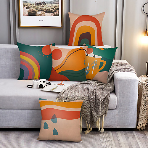 

Cushion Cover 5PCS Linen Soft Decorative Square Throw Pillow Cover Cushion Case Pillowcasefor Sofa Bedroom 45 x 45 cm (18 x 18 Inch) Superior Quality Mashine Washable
