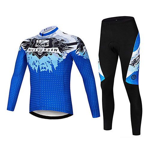 

Men's Long Sleeve Cycling Jersey with Tights Winter Elastane Blue Bike Breathable Quick Dry Sports Graphic Clothing Apparel