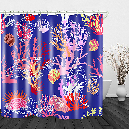 

Water Plants And Fish Print Waterproof Fabric Shower Curtain For Bathroom Home Decor Covered Bathtub Curtains Liner Includes With Hooks