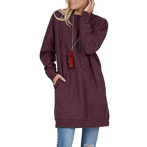 

Women's Shift Dress Knee Length Dress Blue Wine Dark Gray Long Sleeve Solid Color Fall Spring Round Neck Casual 2021 S M L XL