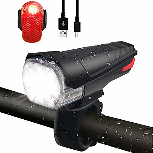 

led bicycle light front light tail light set, [latest] stvzo approved 380 lumen light usb rechargeable bicycle light bike light ipx5 waterproof lamp set set for bicycle, black