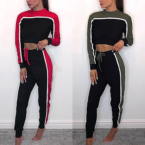 

Women's 2 Piece Cropped Tracksuit Sweatsuit Street Casual 2pcs Long Sleeve Thermal Warm Breathable Soft Fitness Gym Workout Jogging Training Sportswear Stripes Normal Track pants Red Green Activewear