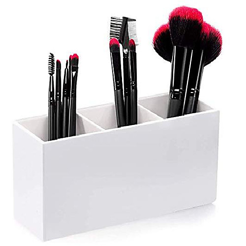 

hblife hblife makeup brush holder organizer, 3 slot acrylic cosmetics brushes storage solution, white