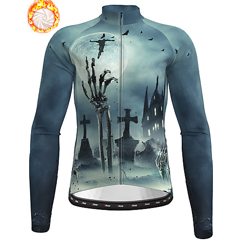 

21Grams Men's Long Sleeve Cycling Jersey Winter Fleece Polyester Grey Skull Christmas Bike Jersey Top Mountain Bike MTB Road Bike Cycling Fleece Lining Warm Quick Dry Sports Clothing Apparel