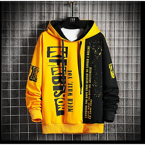 

Men's Pullover Hoodie Sweatshirt Letter Hooded Casual Hoodies Sweatshirts Long Sleeve Slim White Red Yellow