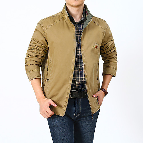 

Men's Hiking Jacket Hiking Windbreaker Outdoor Solid Color Lightweight Windproof Breathable Quick Dry Jacket Top Cotton Single Slider Hunting Fishing Climbing Army Green Khaki / Warm