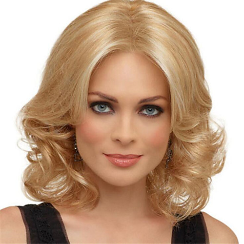 

Synthetic Wig Curly Middle Part Wig Short Blonde Synthetic Hair Women's Soft Cool Middle Part Bob Blonde