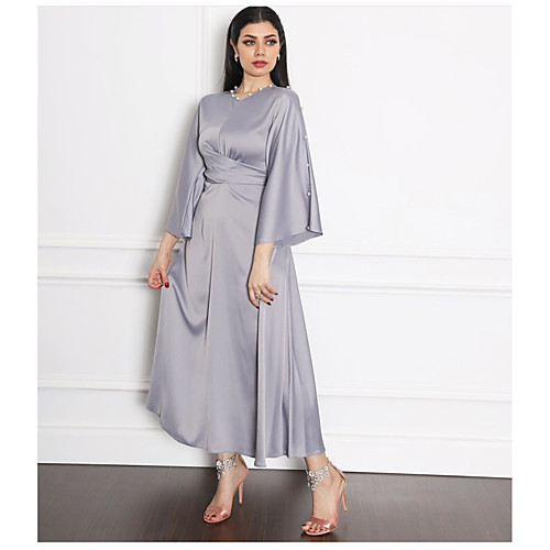 

Women's Swing Dress Maxi long Dress Blushing Pink Wine Gray Long Sleeve Solid Color Ruched Patchwork Fall Spring Round Neck Casual 2021 S M L XL