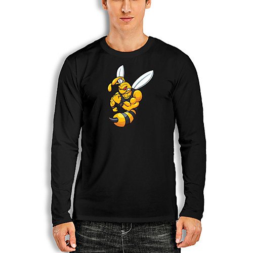 

Men's T shirt Other Prints Graphic Print Long Sleeve Daily Tops Cotton Basic White Black Red