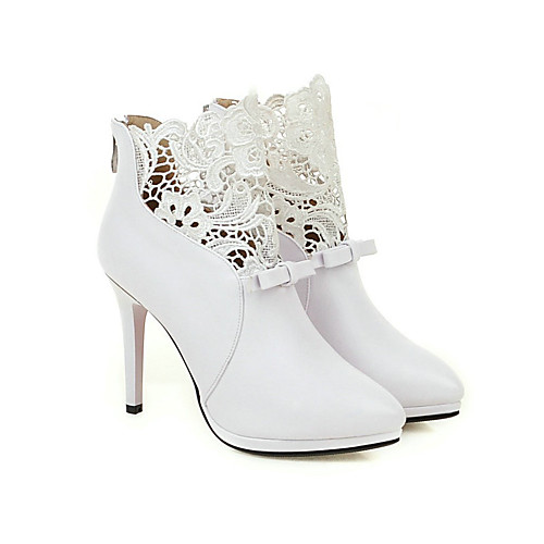 

Women's Heels Stiletto Heel Pointed Toe Booties Ankle Boots Casual Daily Walking Shoes PU Lace Solid Colored White Black Red / Booties / Ankle Boots