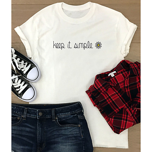 

Women's T shirt Graphic Text Graphic Prints Print Round Neck Tops 100% Cotton Basic Basic Top White Purple Red