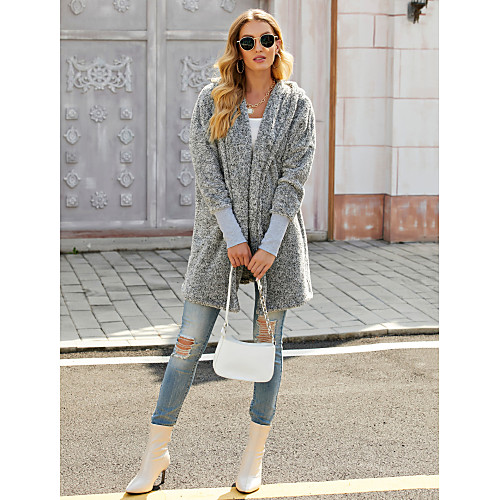 

Women's Solid Colored Sophisticated Fall & Winter Coat Long Daily Long Sleeve Fleece Coat Tops Dark Gray