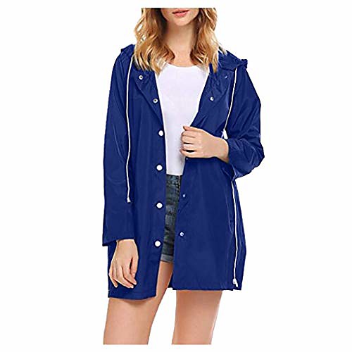 

women's waterproof jacket outdoor hooded raincoat long trenchcoat for hiking skiing trekking travelling windbreaker blue