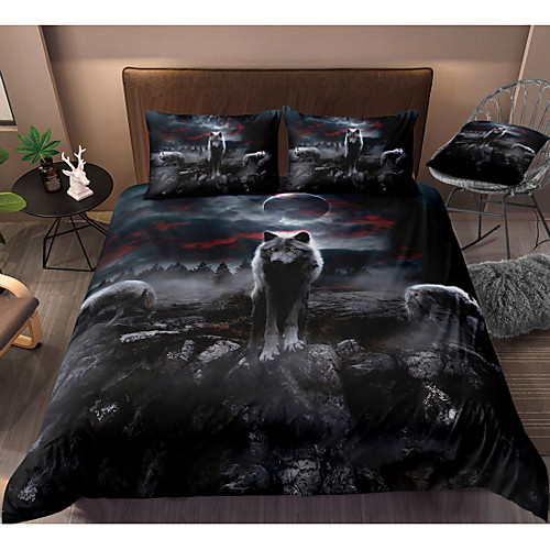 

3D Wolf Print 3-Piece Duvet Cover Set Hotel Bedding Sets Comforter Cover with Soft Lightweight Microfiber, Include 1 Duvet Cover, 2 Pillowcases for Double/Queen/King(1 Pillowcase for Twin/Single)