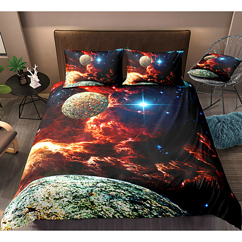 

3D Galaxy Print 3-Piece Duvet Cover Set Hotel Bedding Sets Comforter Cover with Soft Lightweight Microfiber, Include 1 Duvet Cover, 2 Pillowcases for Double/Queen/King(1 Pillowcase for Twin/Single)
