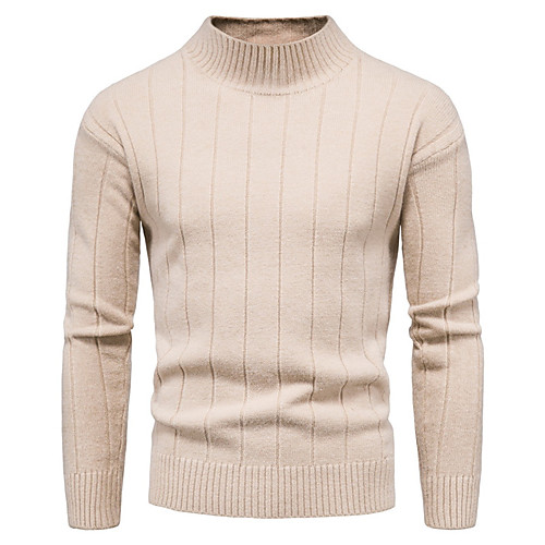 

Men's Stylish Striped Pullover Long Sleeve Sweater Cardigans Crew Neck Winter White Black Khaki