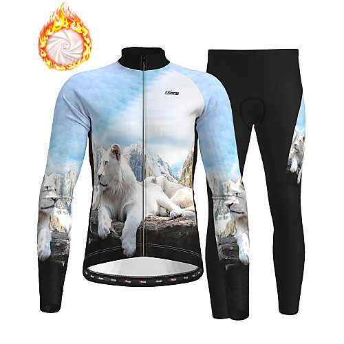 

21Grams Men's Long Sleeve Cycling Jersey with Tights Winter Fleece Blue Animal Bike Thermal Warm Fleece Lining Breathable Warm Quick Dry Sports Printed Mountain Bike MTB Road Bike Cycling Clothing