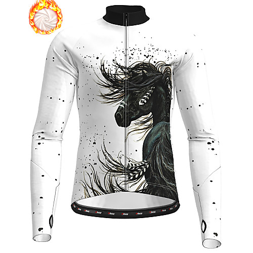 

21Grams Men's Long Sleeve Cycling Jersey Winter Fleece White Animal Bike Jersey Top Mountain Bike MTB Road Bike Cycling Fleece Lining Breathable Warm Sports Clothing Apparel / Stretchy / Athleisure