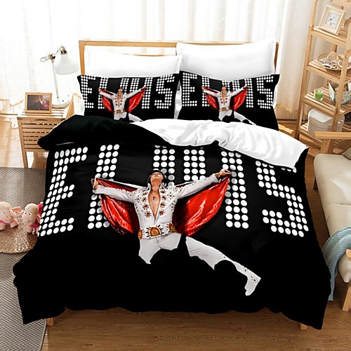 

Elvis Presley 3-Piece Duvet Cover Set Hotel Bedding Sets Comforter Cover with Soft Lightweight Microfiber, Include 1 Duvet Cover, 2 Pillowcases for Double/Queen/King(1 Pillowcase for Single)