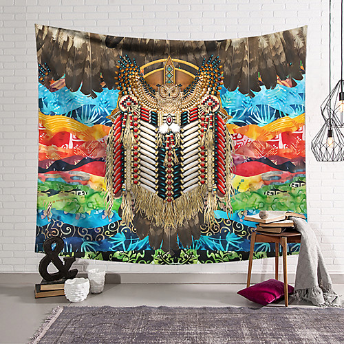 

Wall Tapestry Art Decor Blanket Curtain Hanging Home Bedroom Living Room Decoration Polyester Fiber Color Pattern Feather Owl Lanting Design Style