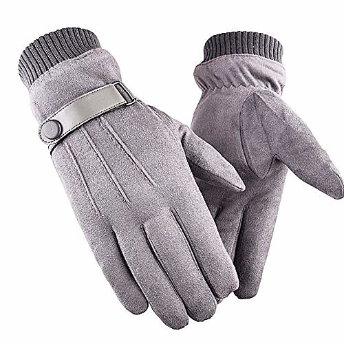 

winter women's touchscreen faux suede super soft outdoor cycling gloves, thick fleece lined suede gloves(grey)