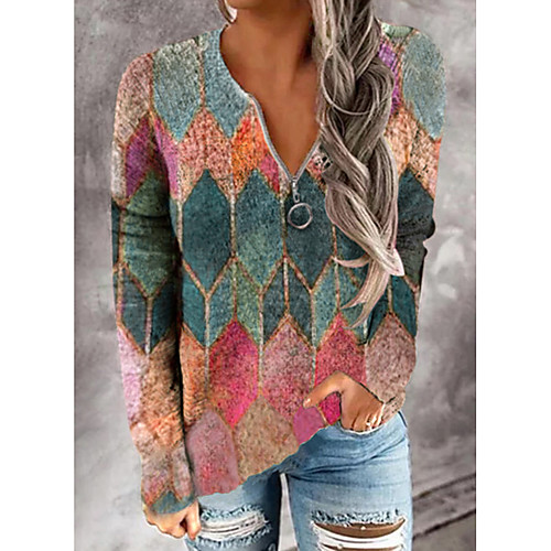 

Women's Geometric Women's Hoodies Long Sleeve Sweater Cardigans V Neck Fall Winter Rainbow