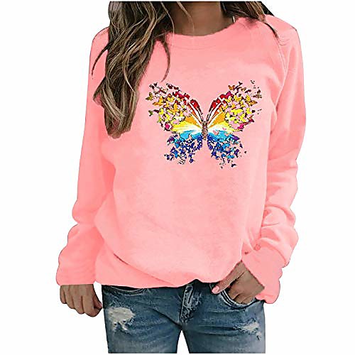 

womens casual tops ladies butterfly print sweatshirt blouse tee sweater