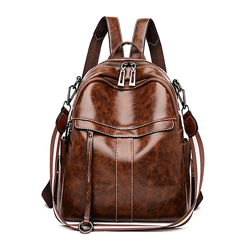 

Women's Cowhide Waterproof School Bag Commuter Backpack Large Capacity Zipper Solid Color Daily Outdoor Backpack Black Red Brown Coffee