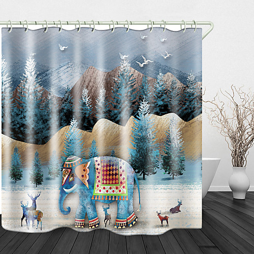 

Elephant And Fawn Print Waterproof Fabric Shower Curtain For Bathroom Home Decor Covered Bathtub Curtains Liner Includes With Hooks