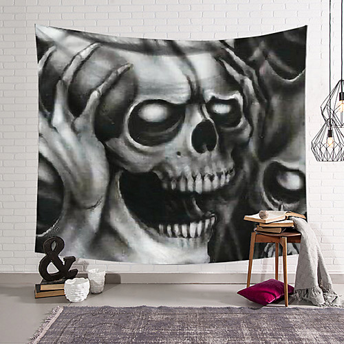 

Wall Tapestry Art Decor Blanket Curtain Hanging Home Bedroom Living Room Decoration Polyester Fiber Novelty Still Life Black and White Gray Skull Skull Hands Holding Head P