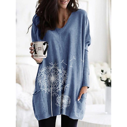 

Women's Plus Size Dresses T Shirt Dress Tee Dress Short Mini Dress Long Sleeve Print Pocket Print Casual Spring & Fall / Loose