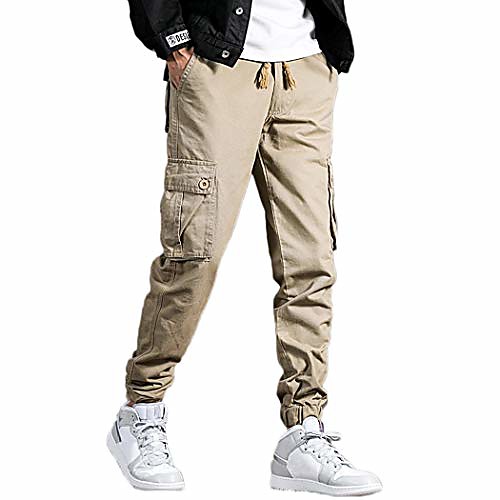 

mens cargo pants workout athletic casual elastic pantalon cargo para hombre pockets sweatpants trousers khaki