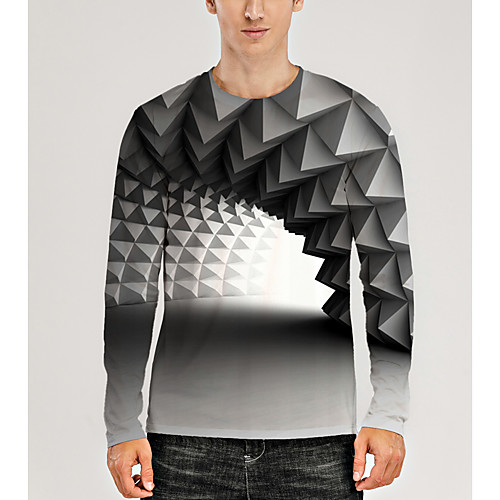 

Men's T shirt 3D Print Graphic Optical Illusion 3D Print Long Sleeve Daily Tops Casual Gray / White