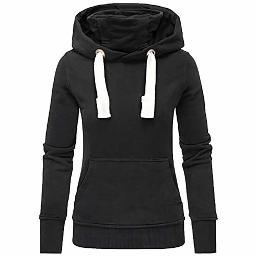 

women turtleneck hoodie pullover long sleeve mountaineering sweatshirt tops sport tunic blouse with pocket black