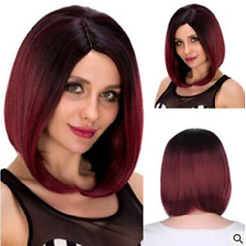 

Synthetic Wig Straight Middle Part Wig Medium Length Wine Red Synthetic Hair Women's Soft Cool Middle Part Burgundy