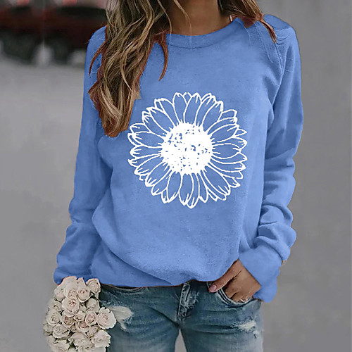 

Women's Pullover Sweatshirt Graphic Geometric Floral Casual Hoodies Sweatshirts Black Blue Red