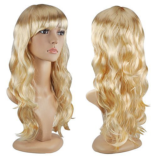 

women's sexy long curly fancy dress wigs cosplay costume ladies full wig party (blonde)