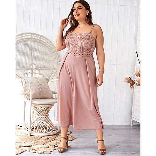 

Women's Square Neck Loose Jumpsuit Solid Colored Patchwork