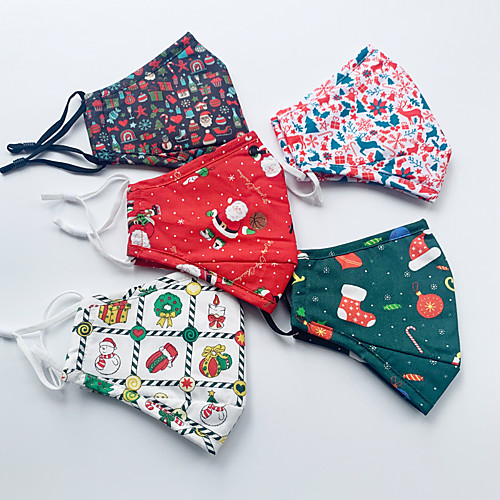 

3 pcs Christmas Cotton Mask for Adult Men and Women Washable Dust-proof Breathable Elk Candy Christmas Day Cotton Printed Mask