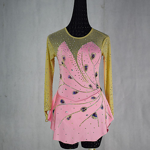 

21Grams Figure Skating Dress Women's Girls' Ice Skating Dress Pink Spandex High Elasticity Training Competition Skating Wear Patchwork Crystal / Rhinestone Sleeveless Ice Skating Figure Skating