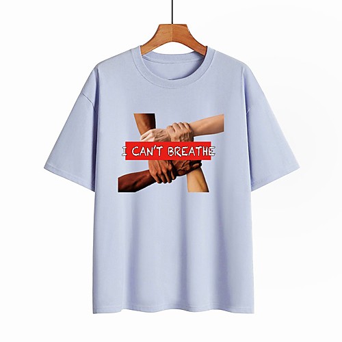 

Women's T shirt Text Graphic Prints Round Neck Tops 100% Cotton Basic Basic Top White Black Purple