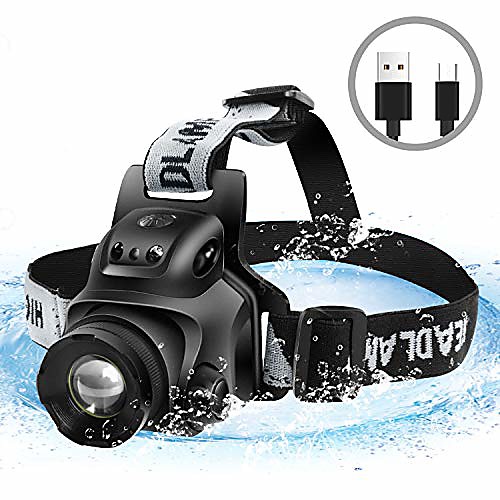 

led headlamp, 4 modes rechargeable usb led headlamp torch with zoomable, waterproof and 90 ° rotatable ip65 led headlamp for outdoor and indoor use