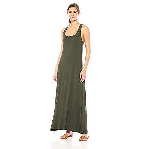 

women's jersey sleeveless racerback maxi dress, forest green, xxl