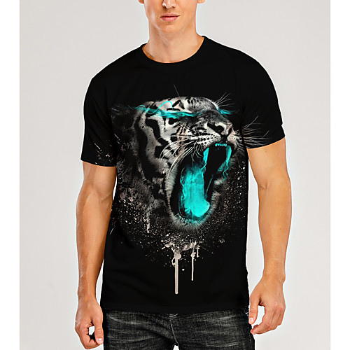 

Men's T shirt 3D Print Graphic 3D Animal Print Short Sleeve Daily Tops Casual Black