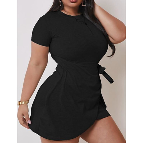 

Women's Sheath Dress Short Mini Dress Black Short Sleeve Solid Color Patchwork Fall Summer Round Neck Casual 2021 L XL XXL 3XL 4XL