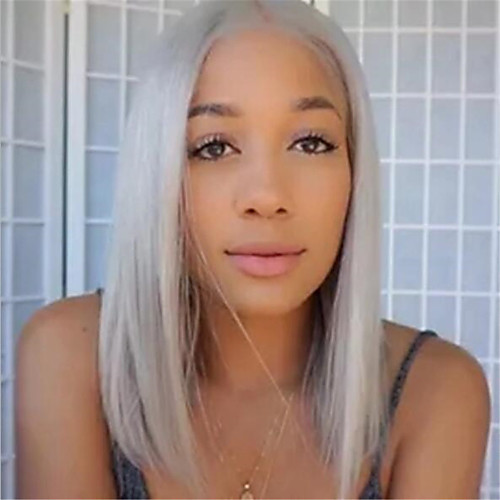 

Synthetic Wig Natural Straight Middle Part Wig Medium Length Silver grey Synthetic Hair Women's Soft Classic Silver