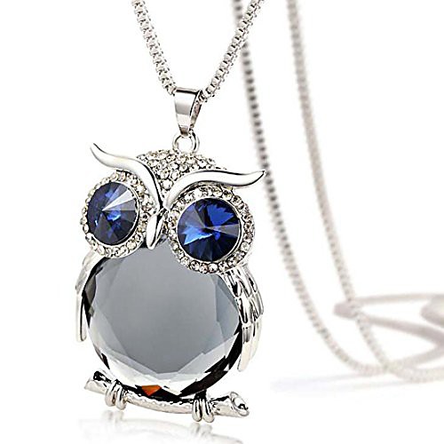 

women owl pendant diamond sweater chain long necklace jewelry