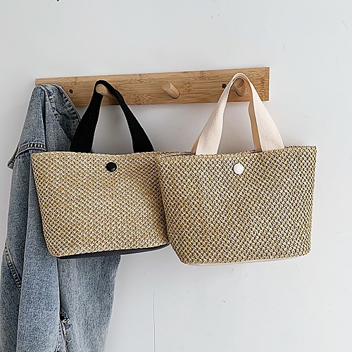 

Women's Bags Top Handle Bag Straw Bag Holiday Beach 2021 Handbags Black Beige