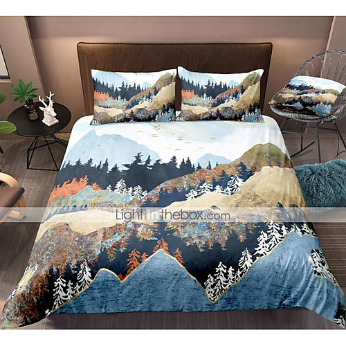 

Mountain Landscape 3-Piece Duvet Cover Set Hotel Bedding Sets Comforter Cover with Soft Lightweight Microfiber, Include 1 Duvet Cover, 2 Pillowcases for Double/Queen/King(1 Pillowcase for Twin/Single)